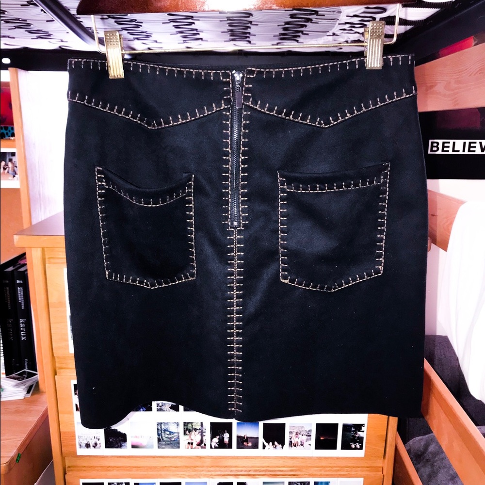 Zara black mini skirt with embroidered details.